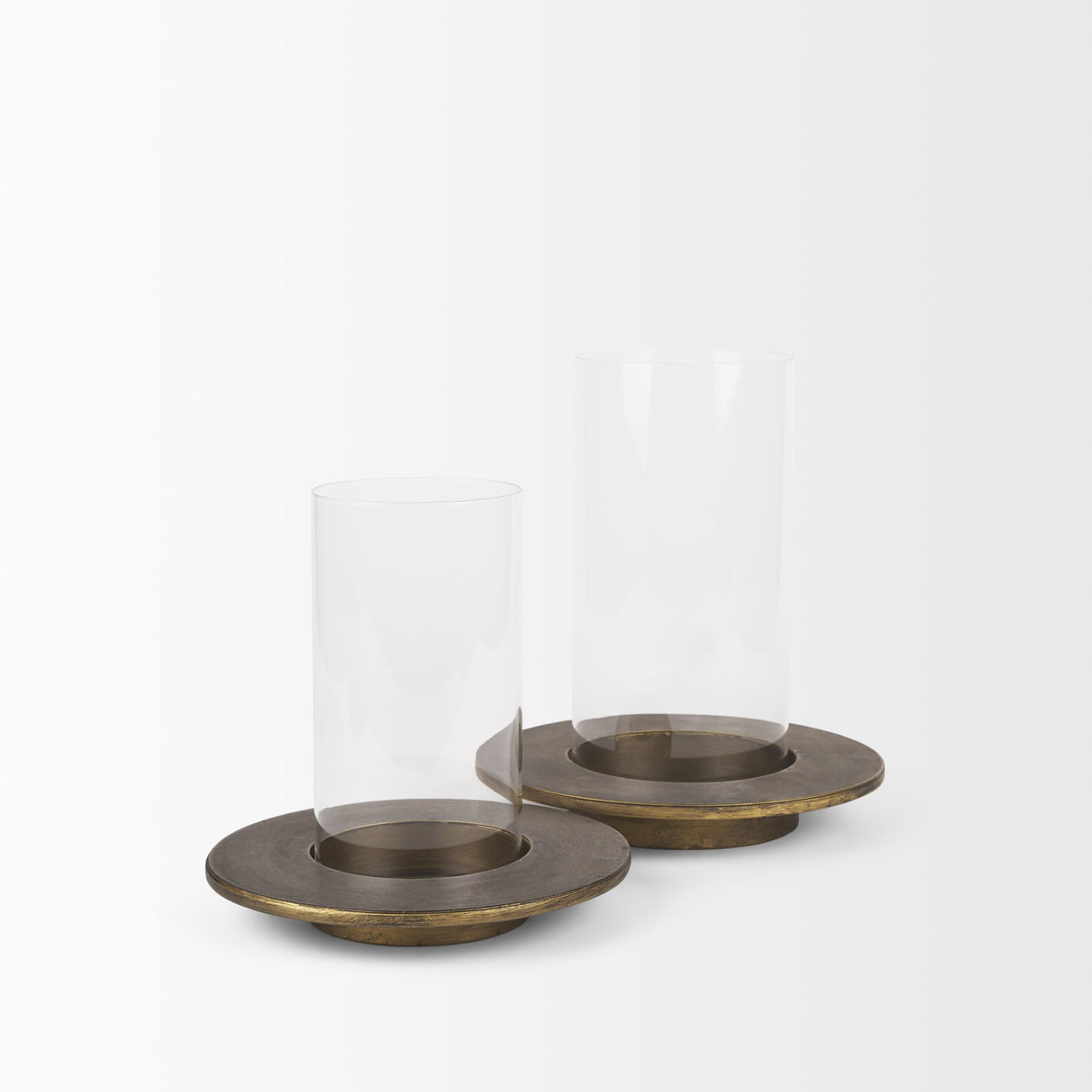 Vivian Gold Metal and Glass Hurricane Candle Holder (Set of 2) by Mercana at Eve Furniture