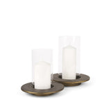 Vivian Gold Metal and Glass Hurricane Candle Holder (Set of 2) by Mercana at Eve Furniture
