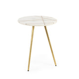 Vivienne 16.0L x 16.0W x 19.0H White Marble W/Antique Gold Metal Round Small Side Table by Mercana at Eve Furniture