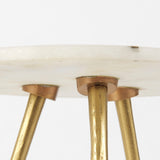 Vivienne 16.0L x 16.0W x 19.0H White Marble W/Antique Gold Metal Round Small Side Table by Mercana at Eve Furniture