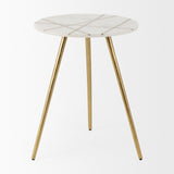 Vivienne 18.0L x 18.0W x 23.0H White Marble W/Antique Gold Metal Round Large Accent Table by Mercana at Eve Furniture