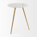 Vivienne 18.0L x 18.0W x 23.0H White Marble W/Antique Gold Metal Round Large Accent Table by Mercana at Eve Furniture