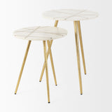 Vivienne 18.0L x 18.0W x 23.0H White Marble W/Antique Gold Metal Round Large Accent Table by Mercana at Eve Furniture