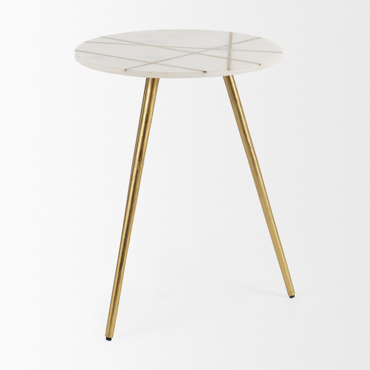 Vivienne White Marble W/Antique Gold Metal Round Large Accent Table by Mercana at Eve Furniture