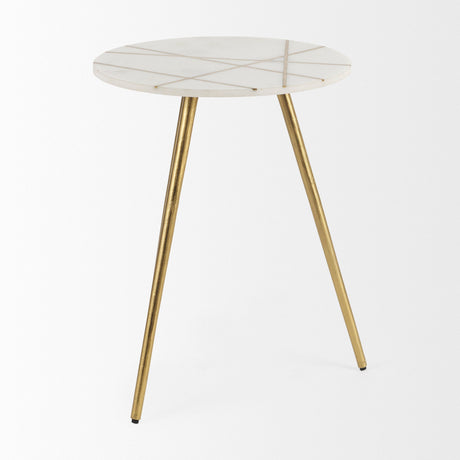 Vivienne White Marble W/Antique Gold Metal Round Large Accent Table by Mercana at Eve Furniture