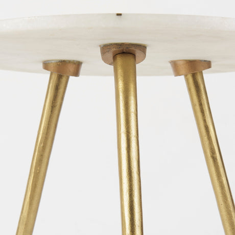 Vivienne White Marble W/Antique Gold Metal Round Large Accent Table by Mercana at Eve Furniture