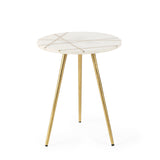Vivienne White Marble W/Antique Gold Metal Round Small Side Table by Mercana at Eve Furniture