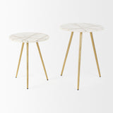 Vivienne White Marble W/Antique Gold Metal Round Small Side Table by Mercana at Eve Furniture