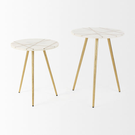 Vivienne White Marble W/Antique Gold Metal Round Small Side Table by Mercana at Eve Furniture