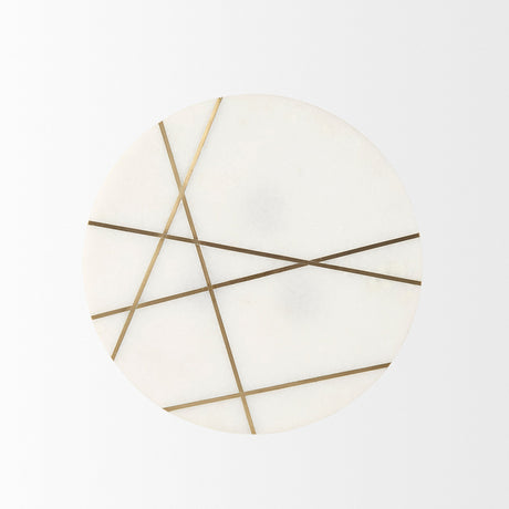 Vivienne White Marble W/Antique Gold Metal Round Small Side Table by Mercana at Eve Furniture