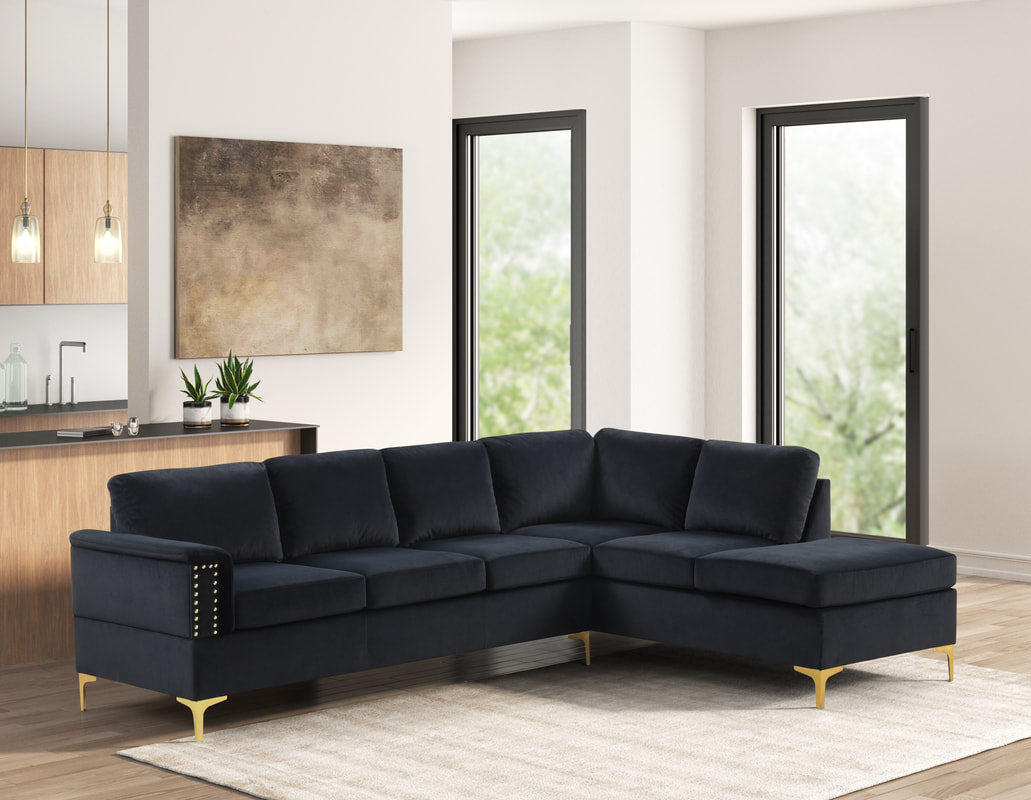 Vogue Black Velvet Right Arm Facing (RAF) Sectional by Happy Homes at Eve Furniture