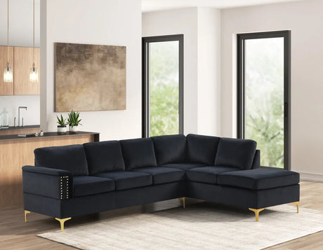 Vogue Black Velvet Right Arm Facing (RAF) Sectional by Happy Homes at Eve Furniture