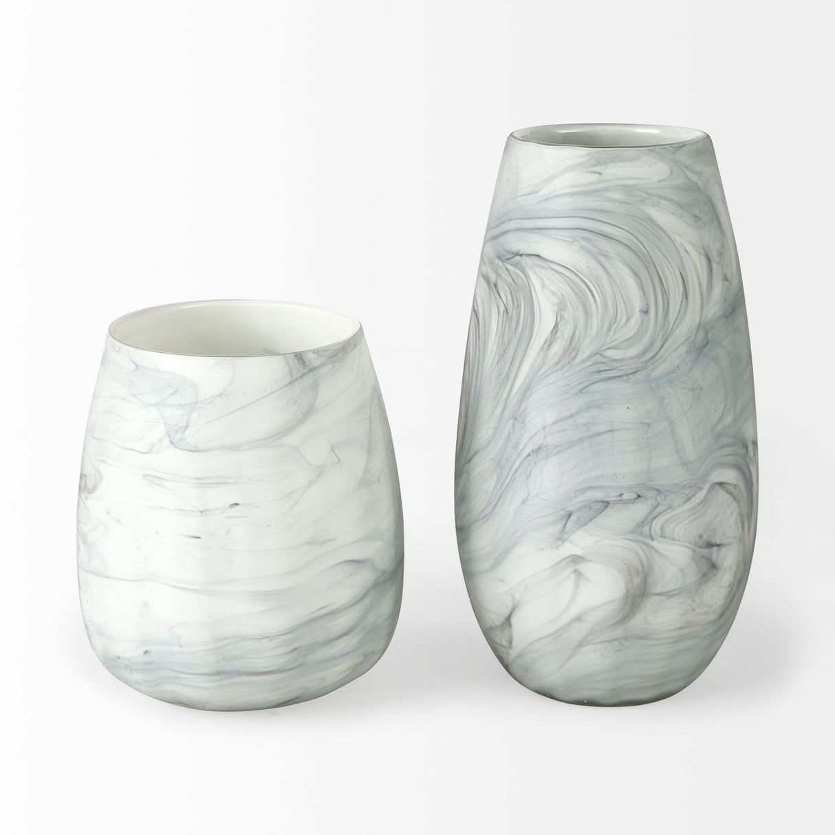 Volta I Short Gray Cream Glass Abstract Pattern Vase by Mercana at Eve Furniture