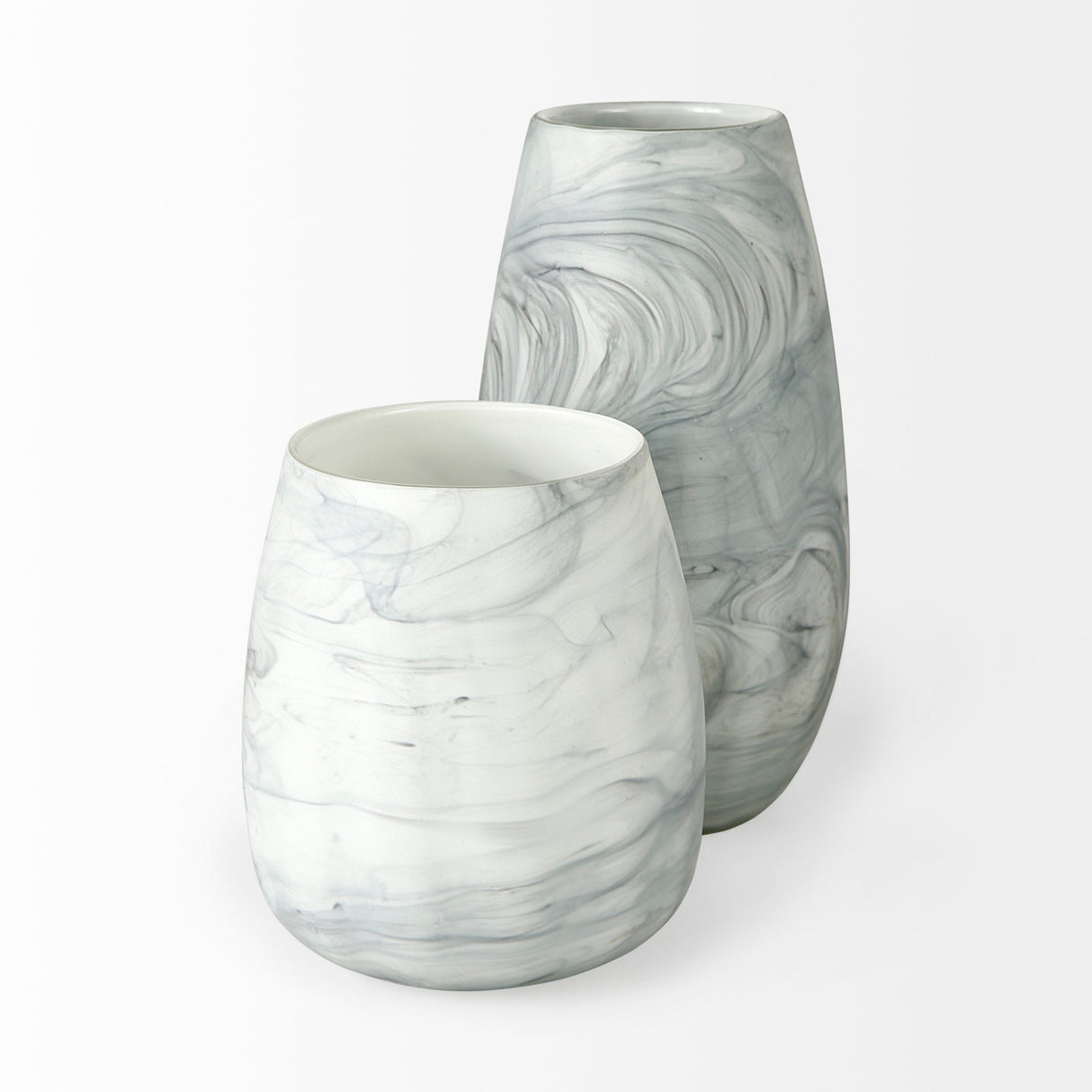 Volta II Tall White Gray Abstract Pattern Glass Vase by Mercana at Eve Furniture