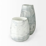 Volta II Tall White Gray Abstract Pattern Glass Vase by Mercana at Eve Furniture