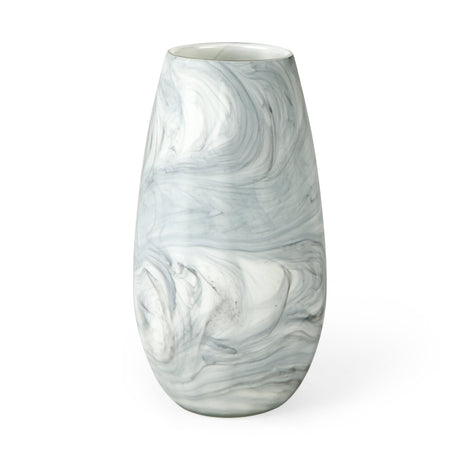 Volta II Tall White Gray Abstract Pattern Glass Vase by Mercana at Eve Furniture