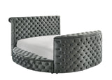 Voltare Gray King Upholstered Fireplace Bed with TV Lift by Crown Mark at Eve Furniture