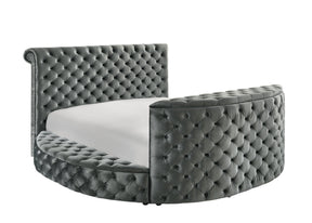 Voltare Gray King Upholstered Fireplace Bed with TV Lift by Crown Mark at Eve Furniture