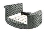 Voltare Gray King Upholstered Fireplace Bed with TV Lift by Crown Mark at Eve Furniture