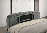 Voltare Gray King Upholstered Fireplace Bed with TV Lift by Crown Mark at Eve Furniture
