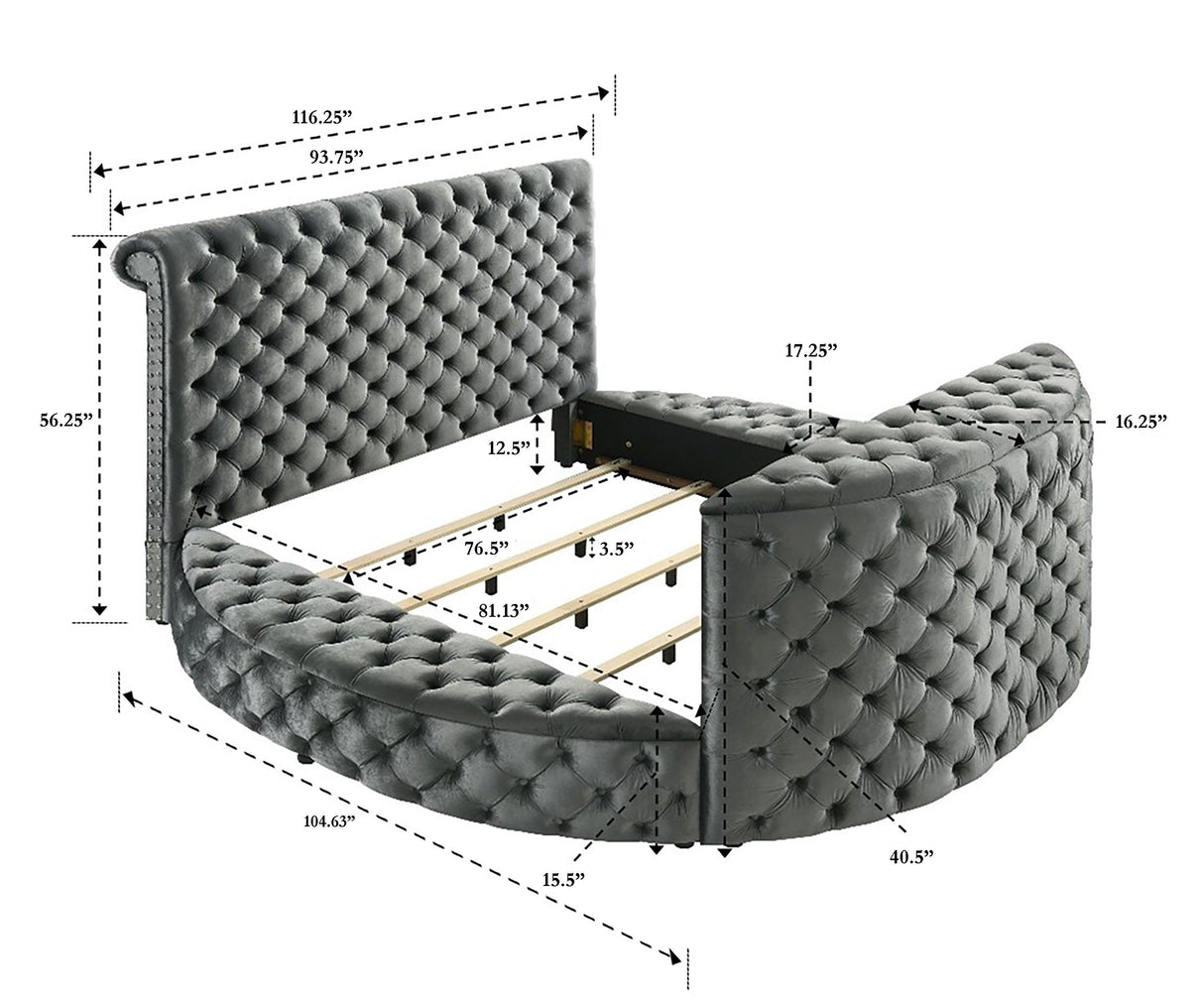 Voltare Gray King Upholstered Fireplace Bed with TV Lift by Crown Mark at Eve Furniture
