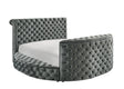 Voltare Gray Queen Upholstered Fireplace Bed with TV Lift by Crown Mark at Eve Furniture