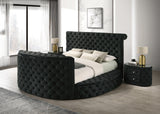 Voltare Black King Upholstered Fireplace Bed with TV Lift by Crown Mark at Eve Furniture
