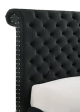 Voltare Black Queen Upholstered Fireplace Bed with TV Lift by Crown Mark at Eve Furniture