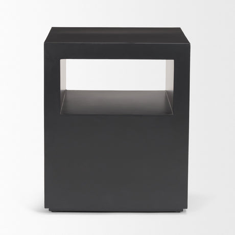 Vondra Matte Black Metal w/ Open Shelves Side table by Mercana at Eve Furniture
