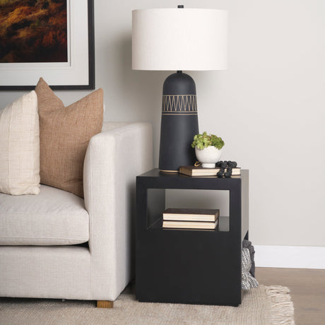 Vondra Matte Black Metal w/ Open Shelves Side table by Mercana at Eve Furniture