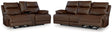 VonRyan Tobacco Dual Power Leather Reclining Sofa and Loveseat by Ashley at Eve Furniture