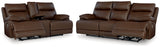 VonRyan Tobacco Dual Power Leather Reclining Sofa and Loveseat by Ashley at Eve Furniture