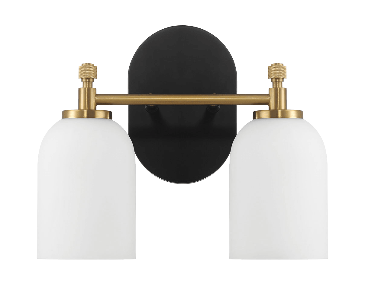 Vortex Two Lights Vanity in Traditional Style for Over Bathroom Mirror Wall Sconce 12.25"W × 10.125"H × 5.5"E With White Frosted Glass