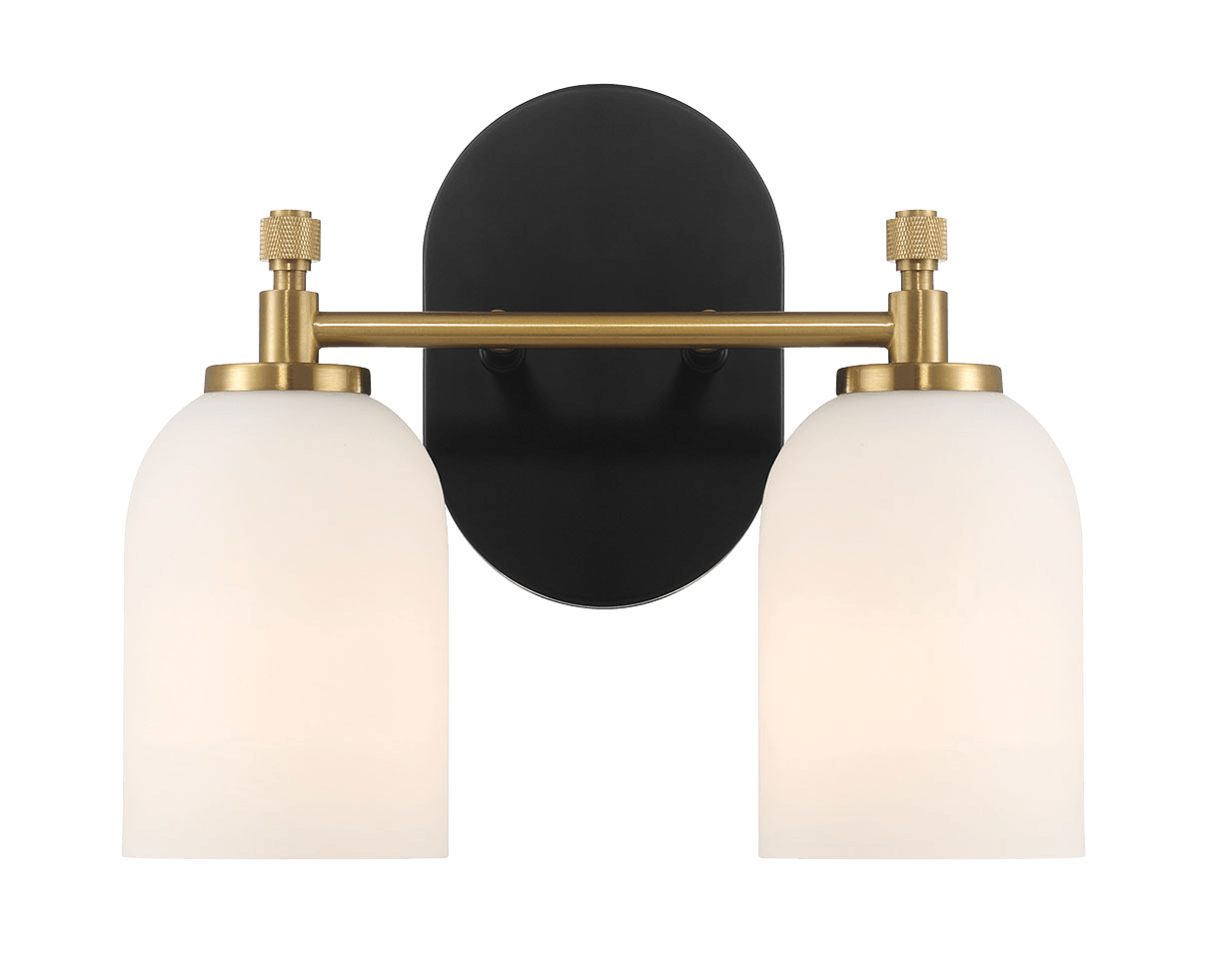 Vortex Two Lights Vanity in Traditional Style for Over Bathroom Mirror Wall Sconce 12.25"W × 10.125"H × 5.5"E With White Frosted Glass