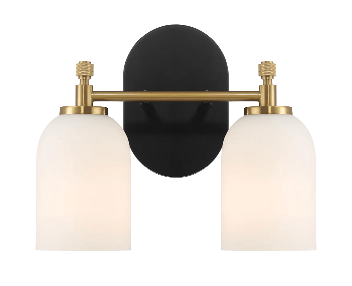 Vortex Two Lights Vanity in Traditional Style for Over Bathroom Mirror Wall Sconce 12.25"W × 10.125"H × 5.5"E With White Frosted Glass by Ashcroft Furniture at Eve Furniture