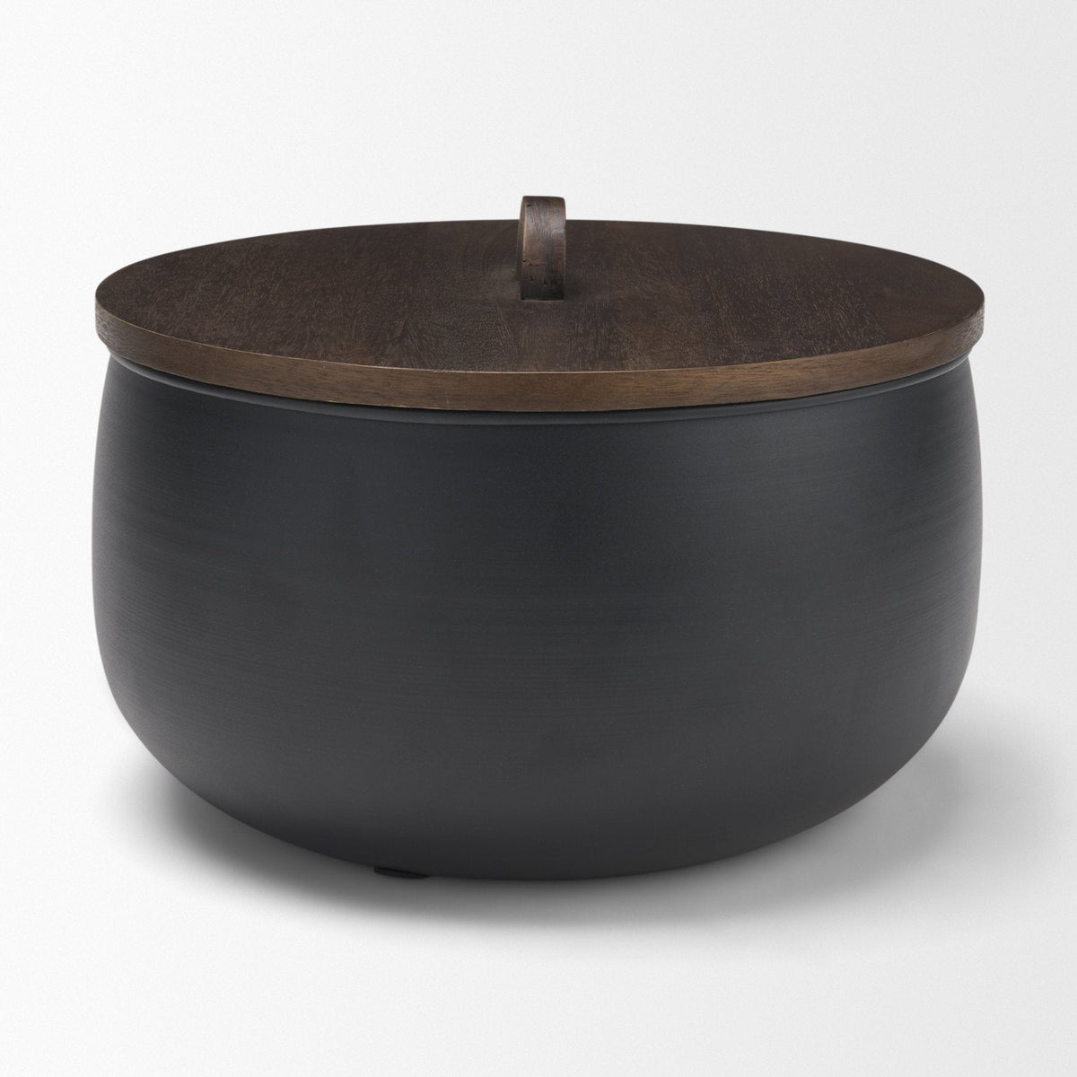 Voss Black Metal w/ Dark Wood Lid Canister by Mercana at Eve Furniture
