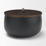 Voss Black Metal w/ Dark Wood Lid Canister by Mercana at Eve Furniture