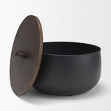 Voss Black Metal w/ Dark Wood Lid Canister by Mercana at Eve Furniture