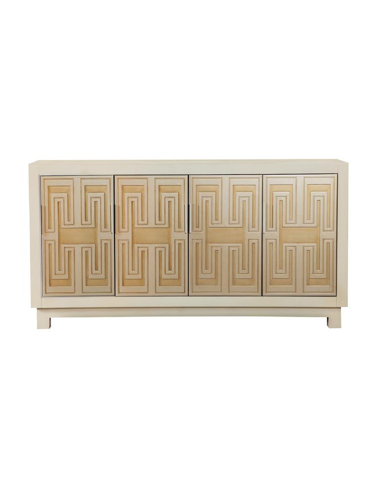 Voula White/Gold Rectangular 4-Door Accent Cabinet