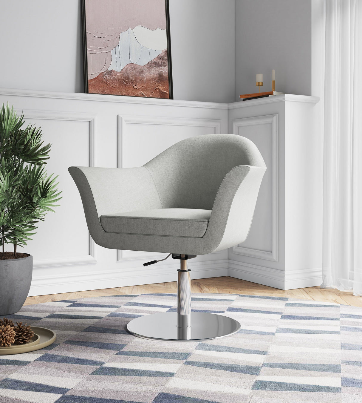 Voyager Swivel Adjustable Accent Chair in Barley and Brushed Metal by Manhattan Comfort at Eve Furniture