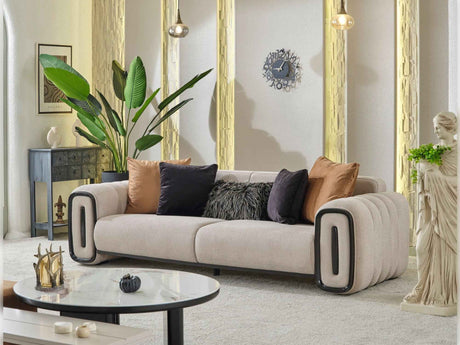 Voyance Beige Stationary 4 Seat Sofa by Furnia at Eve Furniture