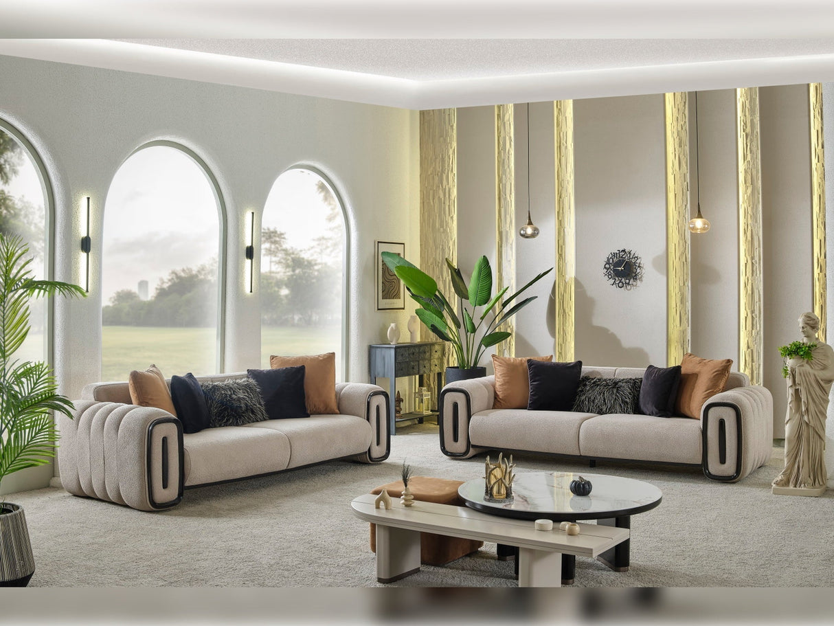Voyance Beige Stationary 4 Seat Sofa by Furnia at Eve Furniture