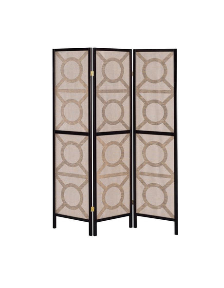Vulcan Tan/Cappuccino 3-Panel Geometric Folding Screen by Coaster at Eve Furniture