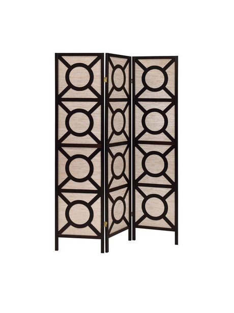 Vulcan Tan/Cappuccino 3-Panel Geometric Folding Screen by Coaster at Eve Furniture
