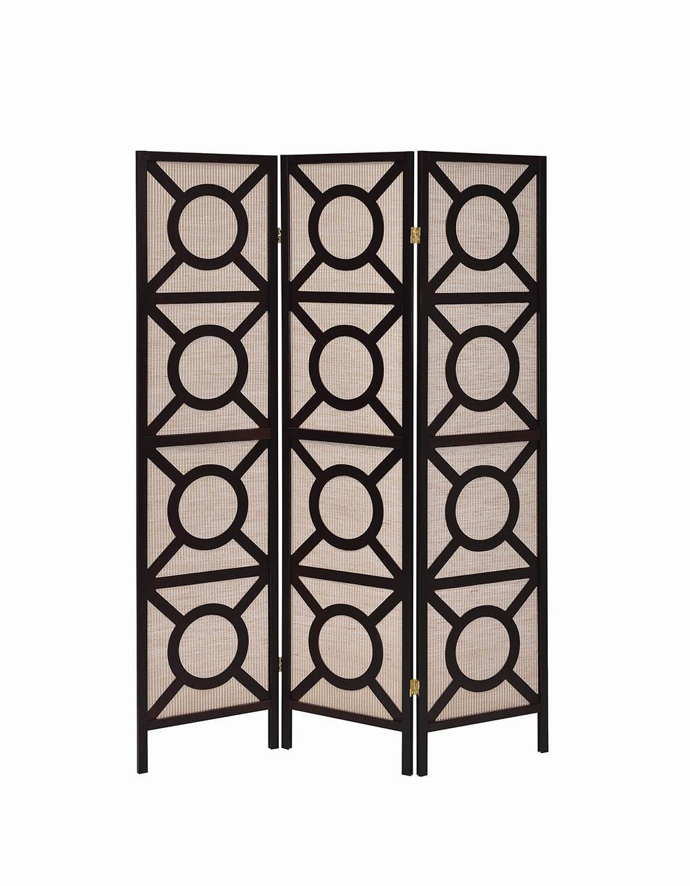 Vulcan Tan/Cappuccino 3-Panel Geometric Folding Screen by Coaster at Eve Furniture