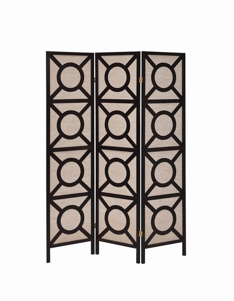 Vulcan Tan/Cappuccino 3-Panel Geometric Folding Screen by Coaster at Eve Furniture