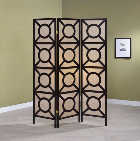 Vulcan Tan/Cappuccino 3-Panel Geometric Folding Screen by Coaster at Eve Furniture