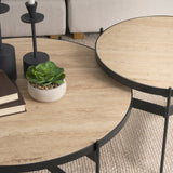 Wade Travertine Marble w/ Matte Black Metal Coffee Tables by Mercana at Eve Furniture