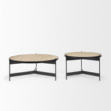 Wade Travertine Marble w/ Matte Black Metal Coffee Tables by Mercana at Eve Furniture