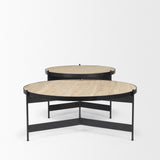 Wade Travertine Marble w/ Matte Black Metal Coffee Tables by Mercana at Eve Furniture